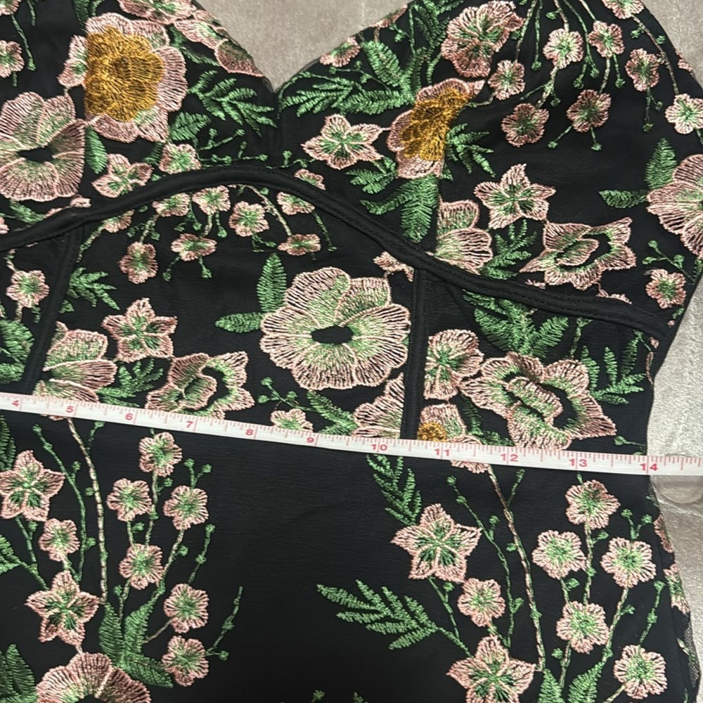 Lulu's Floral Embroidered Black Dress, fully lined, new, small - Picture 13 of 14